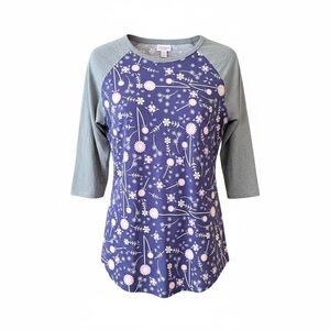 LuLaRoe Randy Purple Floral Raglan Tee with Pink Accents XS